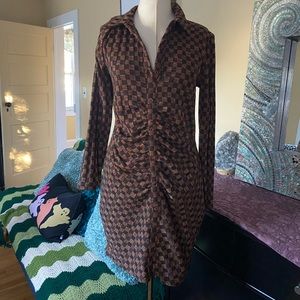 Zara NWT Checkered ruched knee length shirt dress